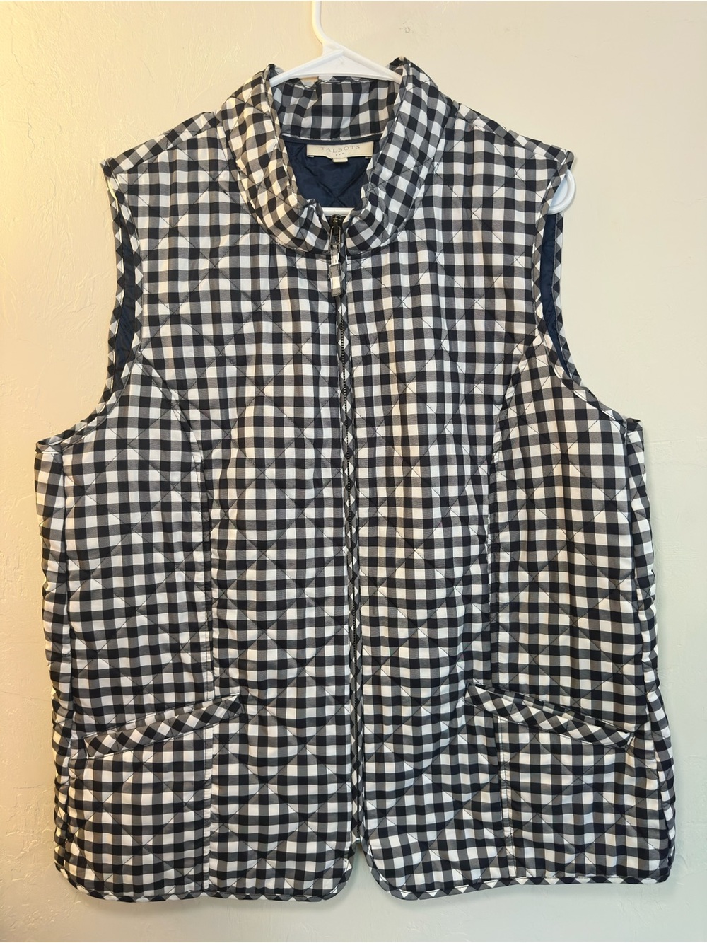 Talbots Women’s Quilted Gingham Vest - Black & White & Navy